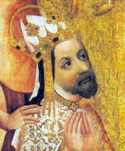 Bild: Karl IV. auf einem Votivbild aus dem 14. Jahrhundert