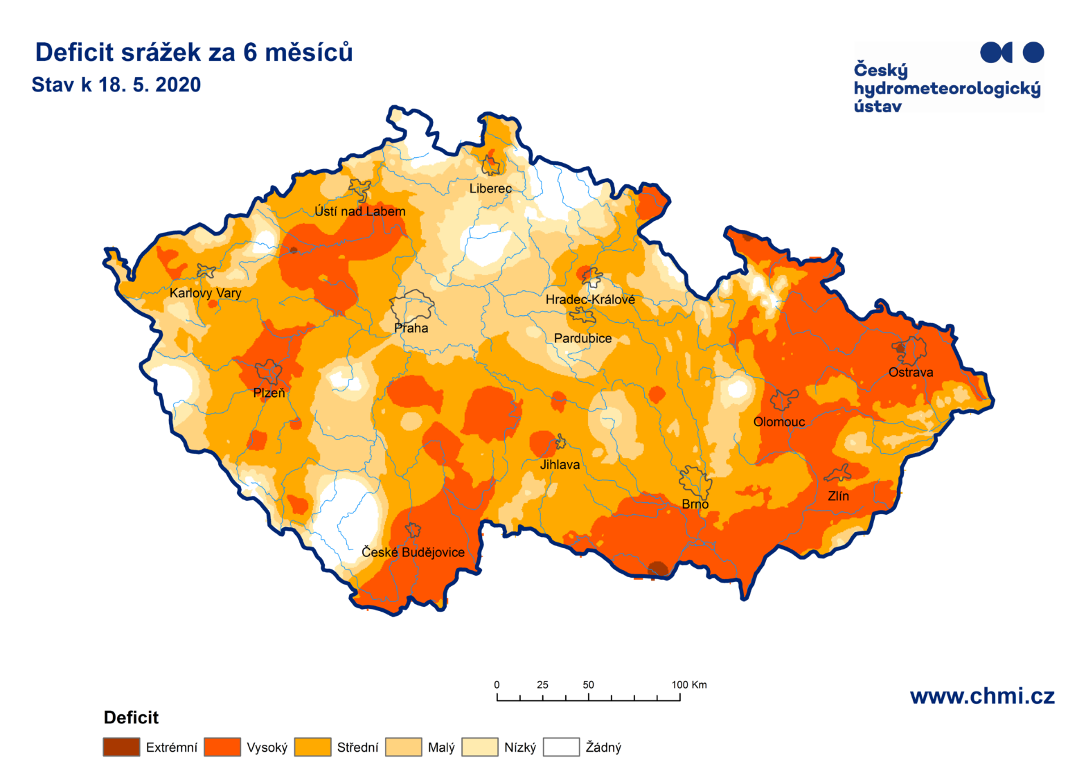 Niederschlagsdefizit der letzten 6 Monate - Foto: Český hydrometeorologický ústav