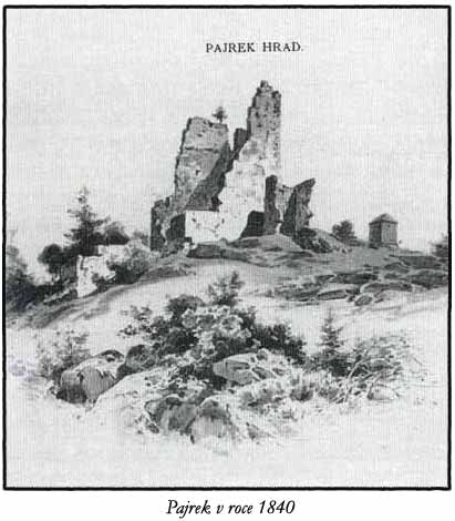 Historische Ansicht der Burg Bayreck um 1840. Foto: WikimediaCommons/ gemeinfrei