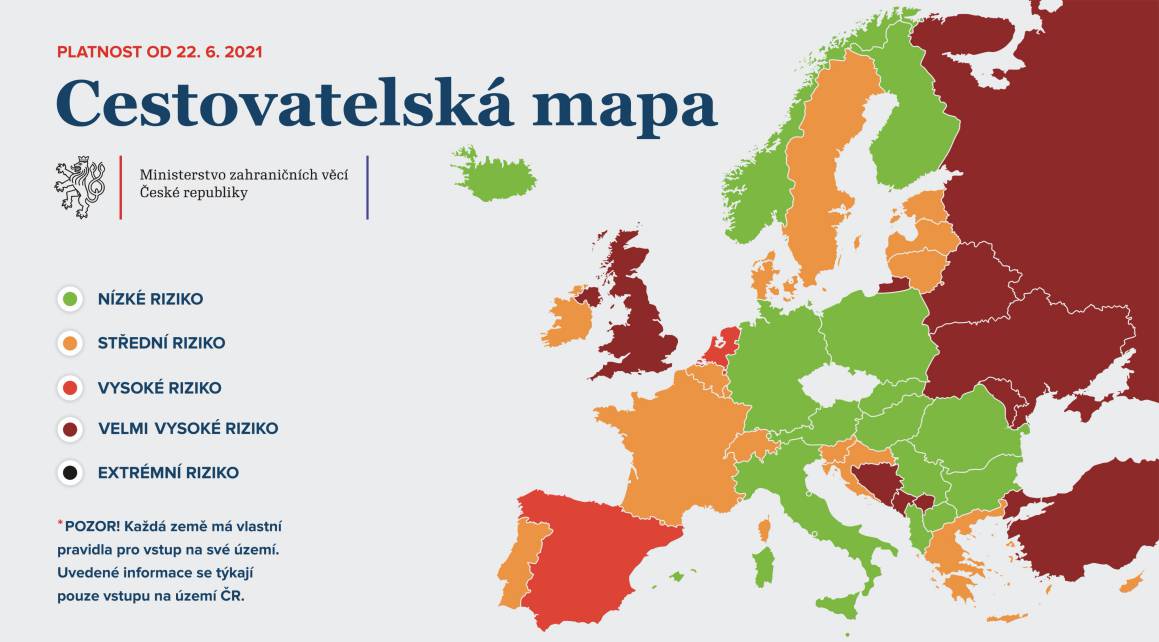 Die tschechische Corona-Reiseampel ab 22. Juni. Grafik: Ministerstvo zdravotnictví České republiky
