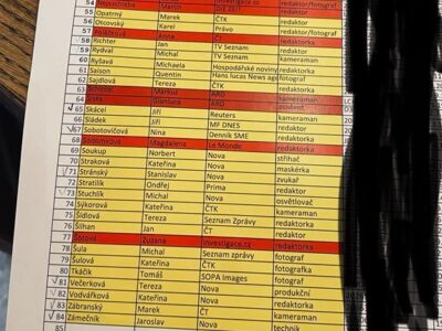 Auf einer Liste waren Medien, deren Vertreter nicht zur Pressekonferenz zugelassen werden, rot markiert. Foto: Twitter/ RSF in English
