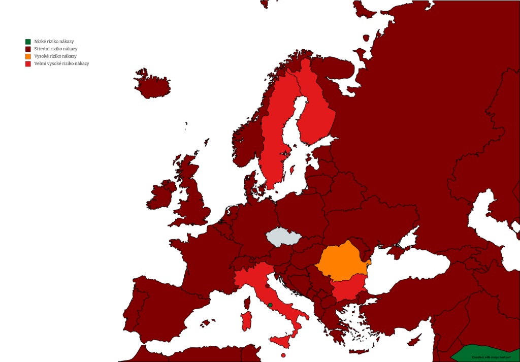 Bildunterschrift: Fast die ganze EU fällt in die dunkelrote Kategorie. Bild: Ministerstvo zdravotnictví ČR