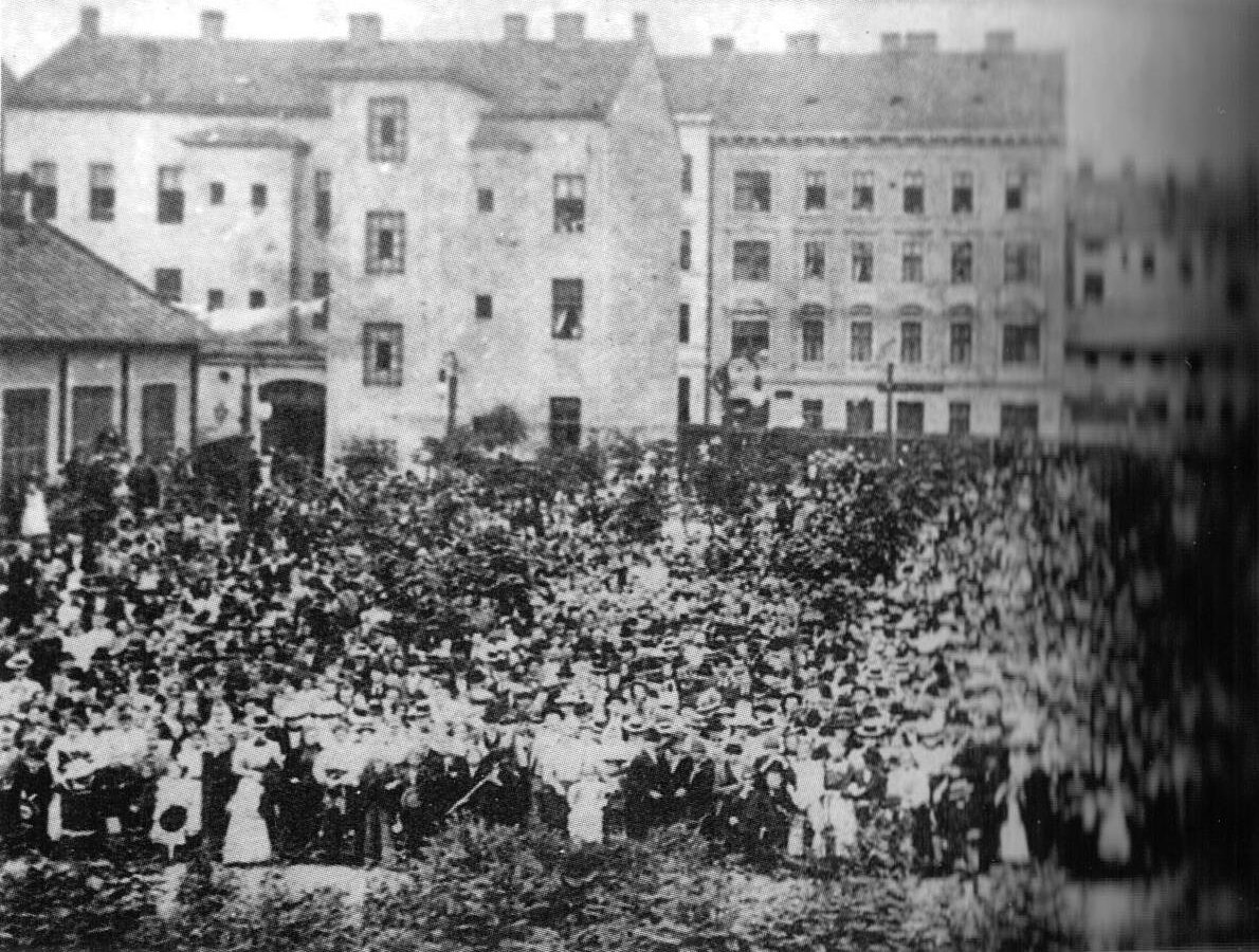 Der Volkshaus-Garten zur Zeit des Streiks. Foto: Hanna Zakhari