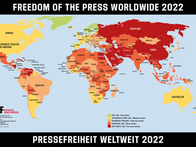 Rangliste der Pressefreiheit 2022. Grafik: Reporter ohne Grenzen