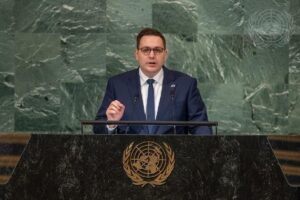 Tschechiens Außenminister Jan Lipavský (Piraten) bei seiner Rede vor der UNO. Foto: Cia Pak / Polaris / Profimedia