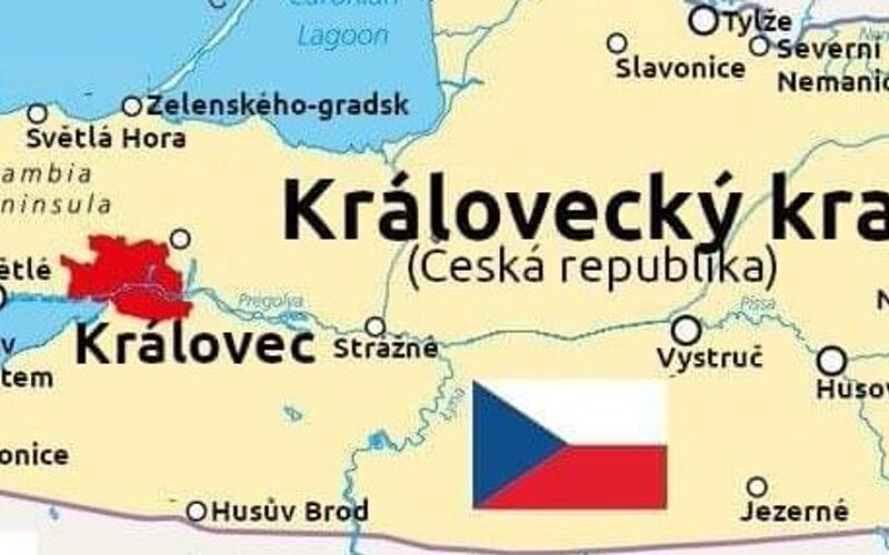 Die fiktive Annexion des Gebiets Kaliningrad durch Tschechien war eine beißende Satire auf die russischen Scheinreferenden in der Ukraine. Der Hype um die neue Exklave erfasste einige Tage ganz Tschechien und schaffte es sogar bis in die seriösen Medien. Foto: Twitter/Královec https://twitter.com/KralovecCzechia