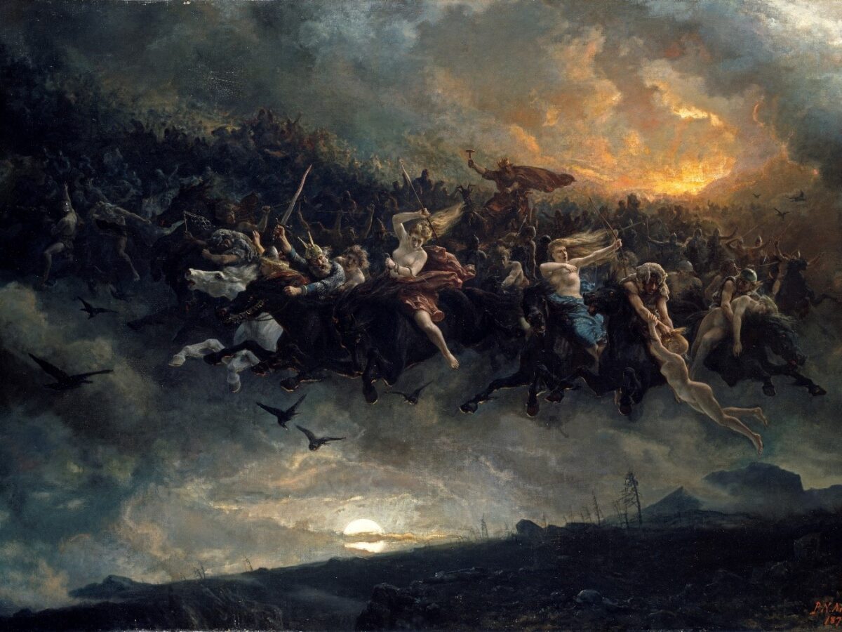 Bei der wilden Jagd jagt eine Gruppe von übernatürlichen Jägern über den Himmel. Foto: Wikimedia Commons/ Peter Nicolai Arbo (gemeinfrei)