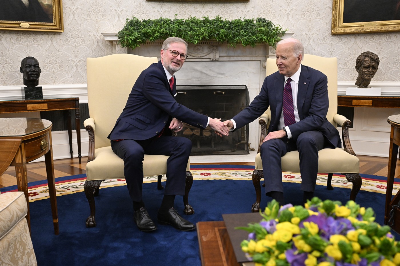 Tschechiens Premier Petr Fiala am Montag beim Treffen mit US-Präsident Joe Biden im Weißen Haus. Foto: ČTK / Šulová Kateřina