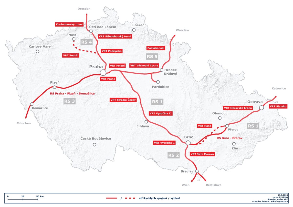 Geplante Hochgeschwindigkeitsstrecken in Tschechien. Bis 2040 soll das Netz fertiggestellt sein. Foto: Správa železnic