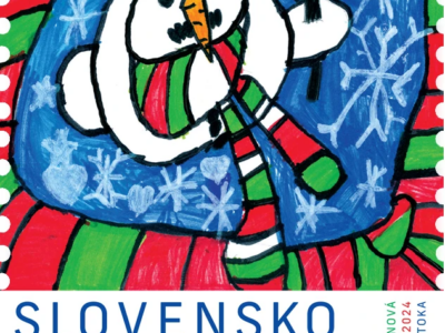 Die Weihnachtmarke des Jahres 2024 der slowakischen Post zeigt einen Schneemann.