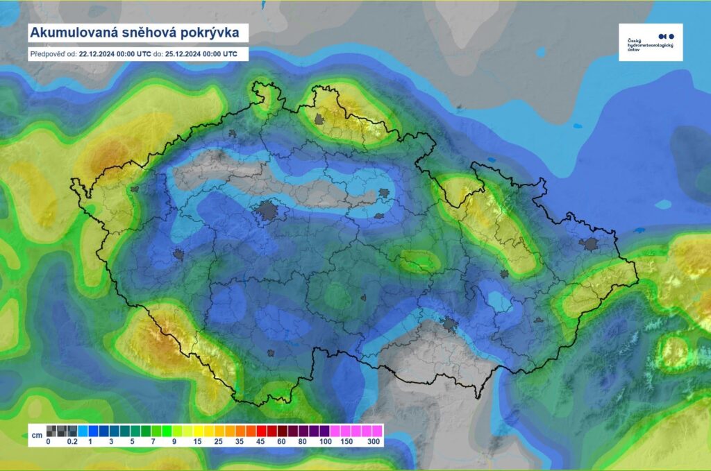 Schneedecke zwischen dem 22.12. und 25.12. in Tschechien. Grafik: ČHMÚ