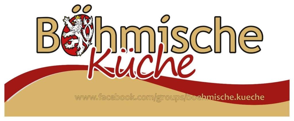 Ein rot-goldener Schriftzug vor weißem Hintergrund: "Böhmische Küche".