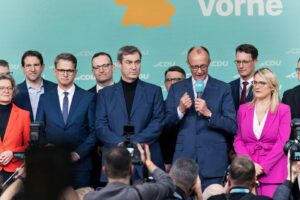 Jubel im Konrad-Adenauer-Haus: Die CDU/CSU gewann mit Spitzenkandidat Friedrich Merz die Bundestagswahl 2025. Foto: ČTK / imago stock&people / Stefan Zeitz Photography