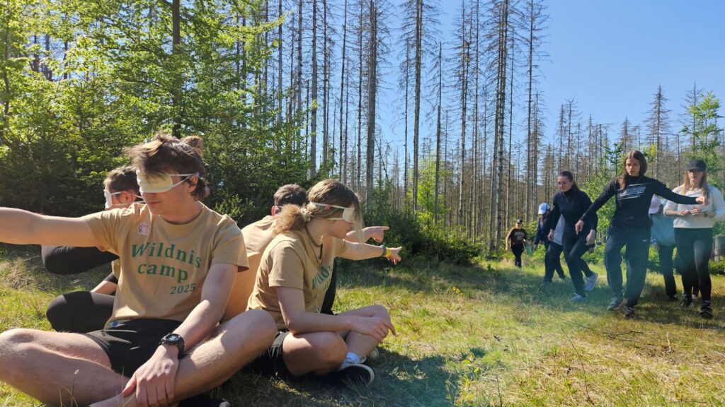 Teilnehmerinnen und Teilnehmer des Wildniscamps Falkenstein spielen ein Spiel.