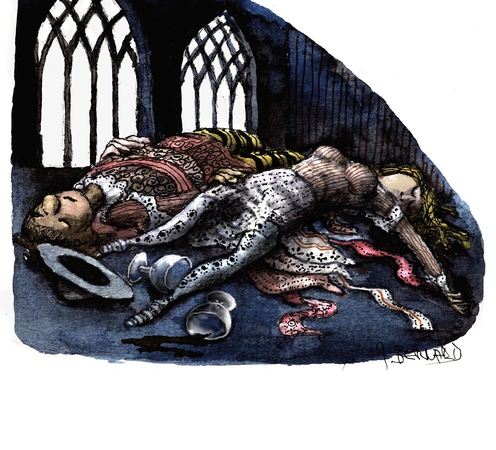 Die Familie der Burg Blanz wurde einst mit einem Fluch belegt. Zeichnung: Jiří Bernard