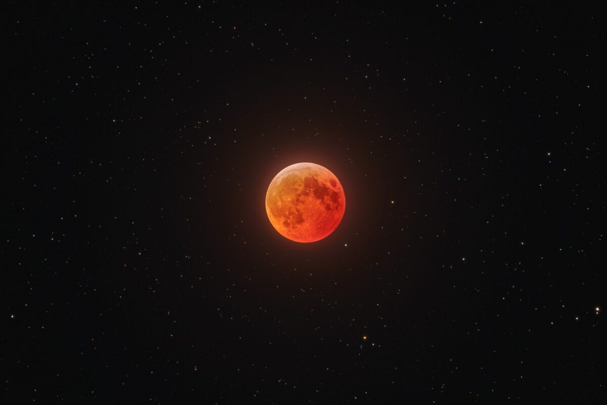 Eine Mondfinsternis tritt dann auf, wenn der Mond in den Schatten der Erde eintritt. Der Mond erscheint dann rötlich.
