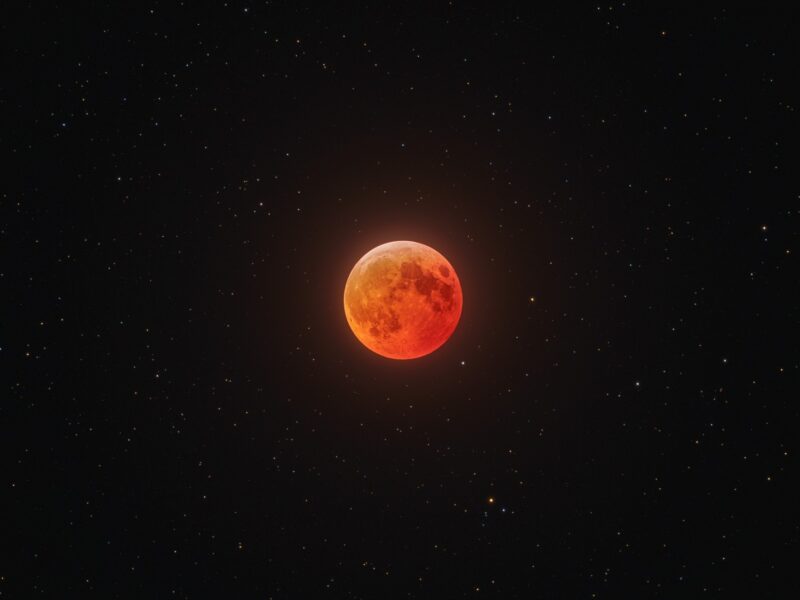 Eine Mondfinsternis tritt dann auf, wenn der Mond in den Schatten der Erde eintritt. Der Mond erscheint dann rötlich.