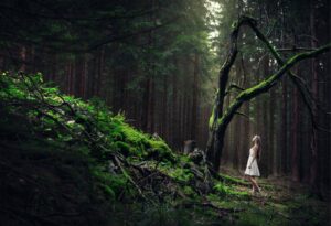 Das Bild zeigt eine Frau in weißem Kleid, umgeben von Bäumen. Der Tourismusverband Jeseníky wirbt für staatlich geförderte Rabattgutscheine, mit denen die tschechische Regierung mehr Touristen in das Altvatergebirge locken möchte.