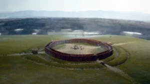 Visualisierung des neu entdeckten Rondells in Königgrätz (Hradec Králové), Tschechien – Das prähistorische Bauwerk mit einem Durchmesser von rund 90 Metern ist der 13. Fund dieser Art in der Region Oberböhmen.