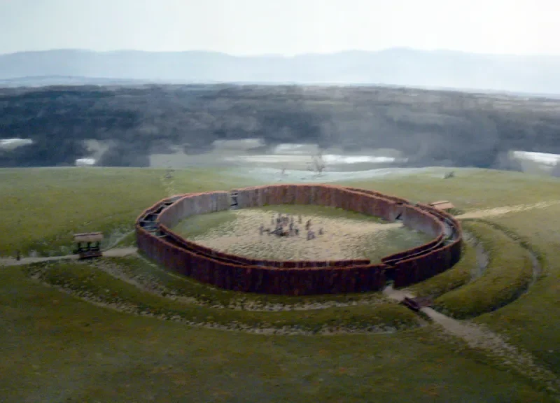 Visualisierung des neu entdeckten Rondells in Königgrätz (Hradec Králové), Tschechien – Das prähistorische Bauwerk mit einem Durchmesser von rund 90 Metern ist der 13. Fund dieser Art in der Region Oberböhmen.