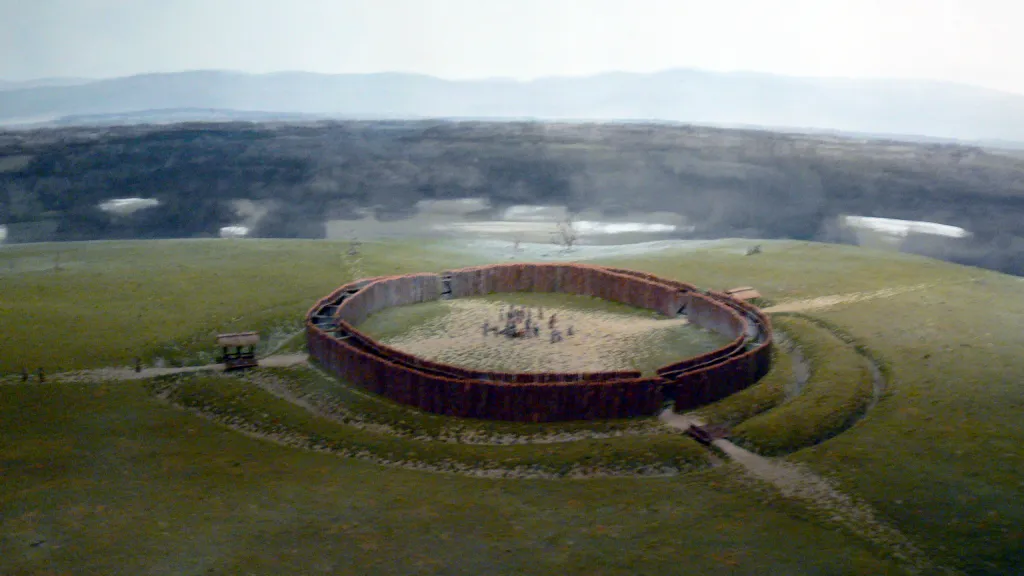 Visualisierung des neu entdeckten Rondells in Königgrätz (Hradec Králové), Tschechien – Das prähistorische Bauwerk mit einem Durchmesser von rund 90 Metern ist der 13. Fund dieser Art in der Region Oberböhmen.