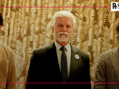 Pavol Szalai (Leiter des Büros), der tschechische Präsident Petr Pavel und RSF-Generalsekretär Thibaut Bruttin bei der Eröffnung des neuen RSF-Büros (von links).