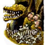 Aus der Höhle ragte ein riesiges Maul, aus dem eine monströse Zunge hing und in dessen Kiefern große, scharfe Zähne blitzten. Die verängstigten Baumeister rannten sofort zurück.