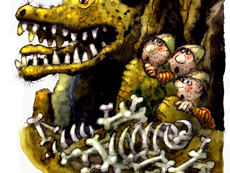 Aus der Höhle ragte ein riesiges Maul, aus dem eine monströse Zunge hing und in dessen Kiefern große, scharfe Zähne blitzten. Die verängstigten Baumeister rannten sofort zurück.