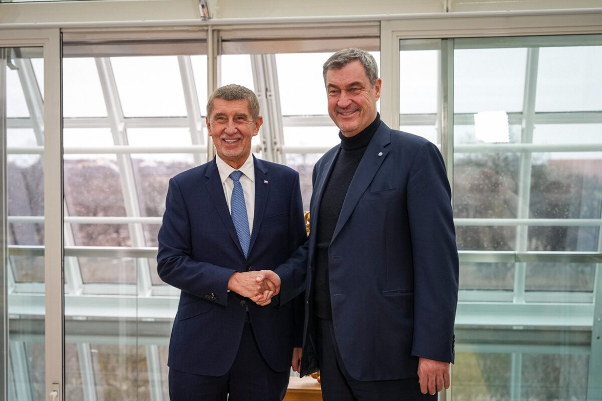 Tschechiens Regierungschef Andrej Babiš und Bayerns Ministerpräsident Markus Söder bei einem gemeinsamen Treffen am Montag, den 9. Februar 2026, in München.