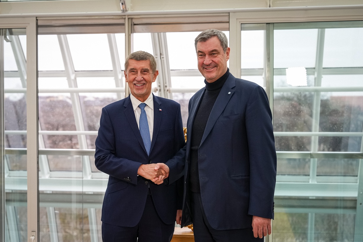 Tschechiens Regierungschef Andrej Babiš und Bayerns Ministerpräsident Markus Söder bei einem gemeinsamen Treffen am Montag, den 9. Februar 2026, in München.