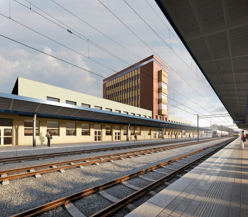 Visualisierung des geplanten Bahnhofsgebäudes in Eger (Cheb)