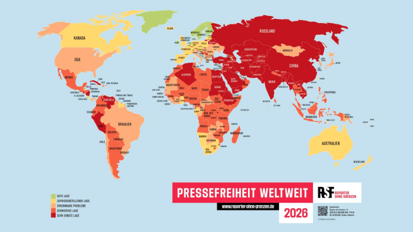 Weltkarte der Pressefreiheit 2026