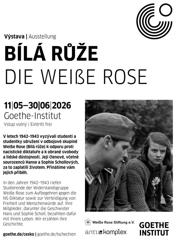 Vom 11. Mai bis zum 30. Juni 2026 öffnet die Ausstellung zur Weißen Rose im Goethe Institut in Prag.