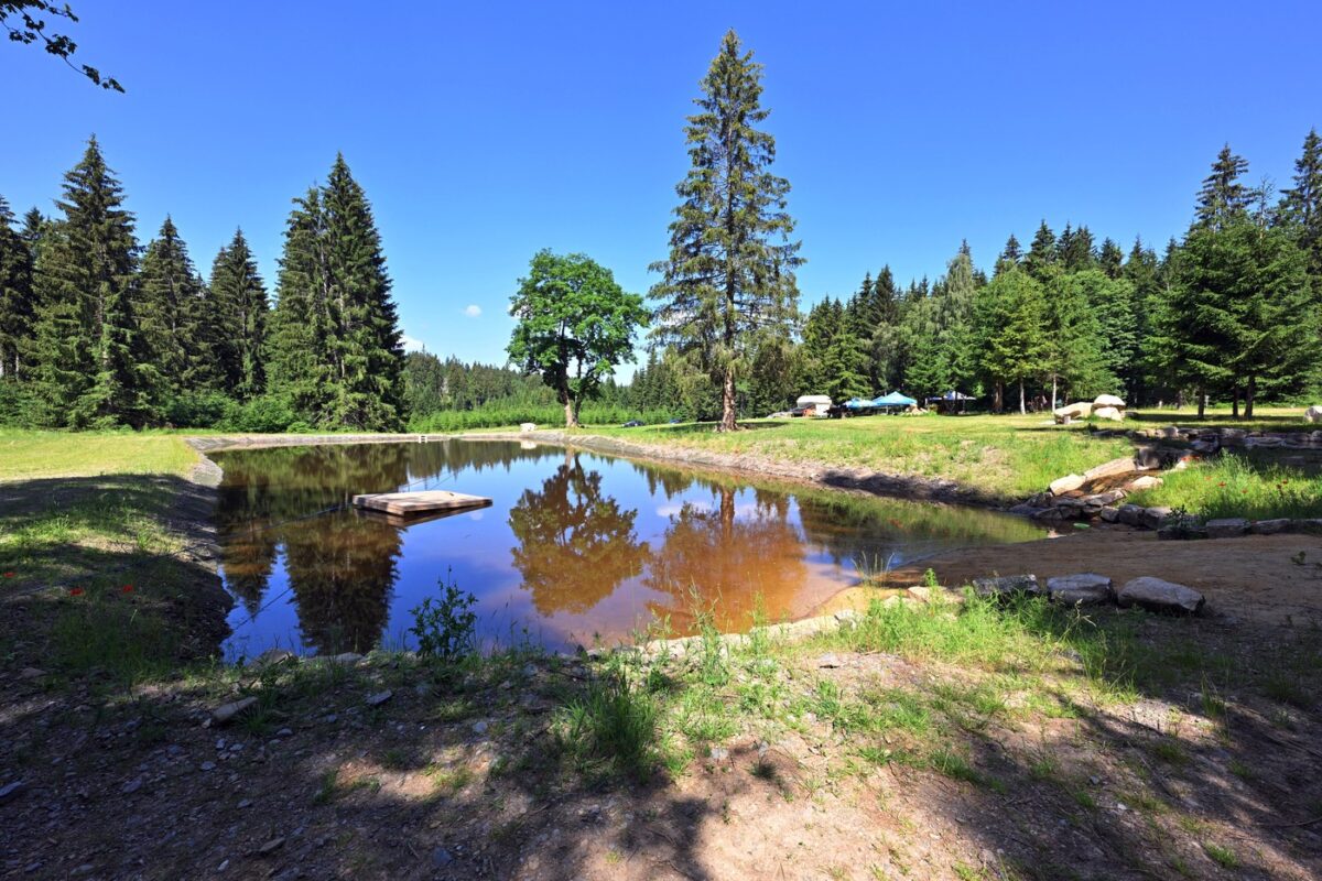 An der Stelle des früheren Freibads im verschwundenen Ort Brettmühl (Pila) hat die Gemeinde Potůčky ein Wasserbecken als Landschaftselement und Löschwasserreservoir angelegt. Baden ist dort auf eigene Gefahr möglich.