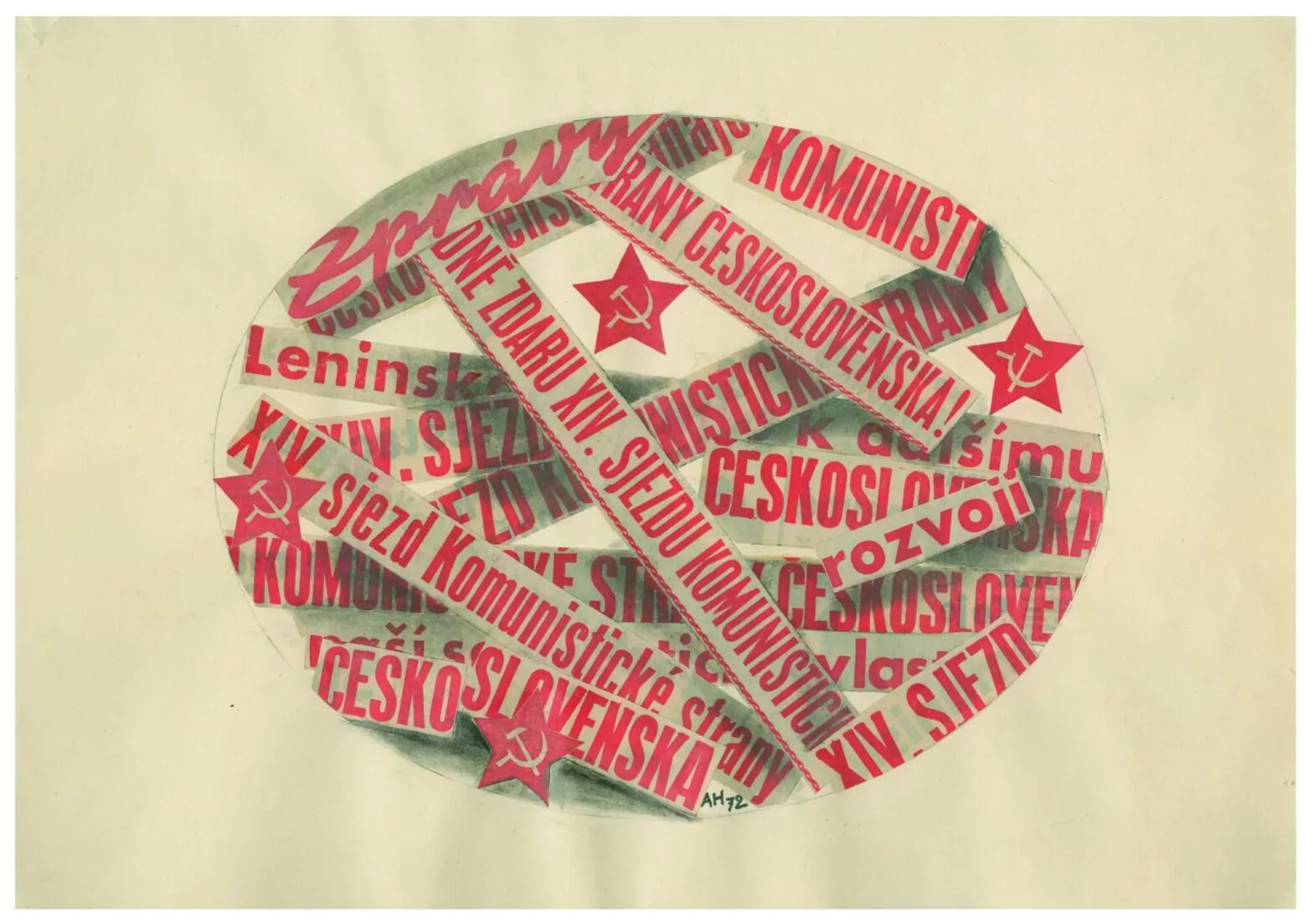 Adolf Hoffmeister: Propagandistische Idylle (Nachrichten waren Kollaboranten-Druckerzeugnisse), 1972, Sammlung „Neboltai“ (Quatsch nicht!) / Westböhmische Galerie in Pilsen