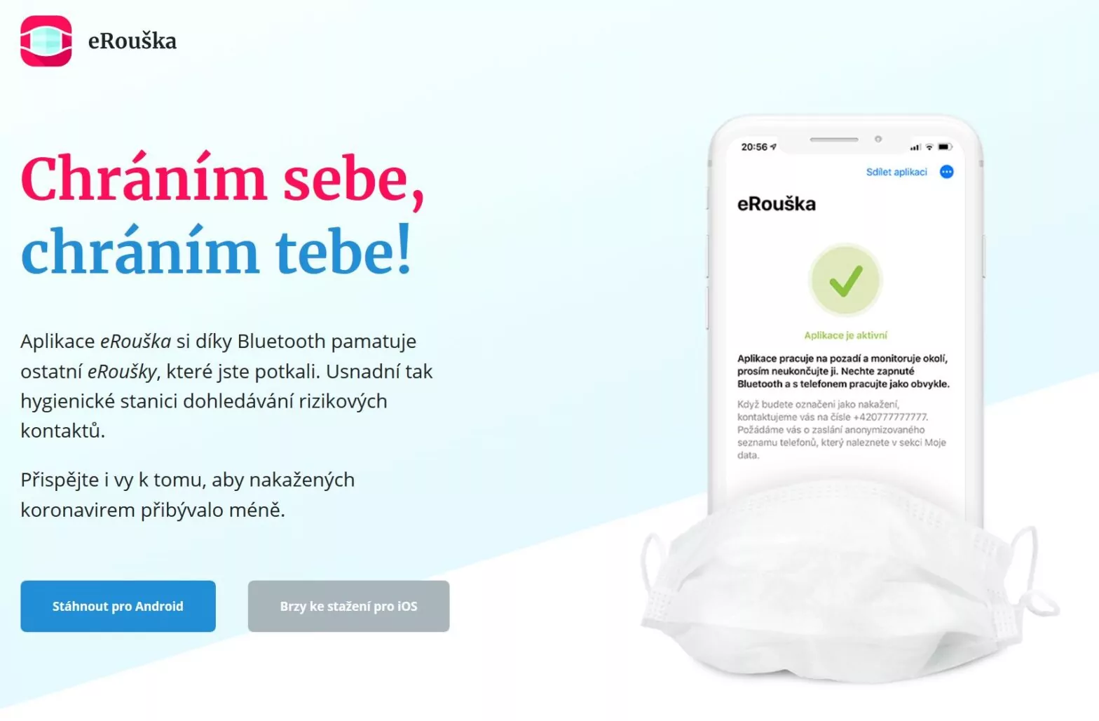 "Ich schütze mich - ich schütze dich", lautet der Slogan der E-Maske - Foto: https://erouska.cz/