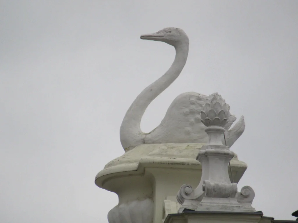 Der Schwan an einem ehemaligen Badehaus im Prager Stadtteil Holešovice. Foto: Detmar Doering