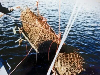 Die in Drahtgeflecht eingewickelte Leiche von Aleš Katovský wird aus dem Adler-Stausee geborgen.